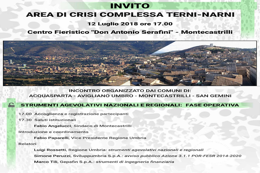 Incontro Area di crisi complessa Terni-Narni – Strumenti agevolativi nazionali e regionali: fase operativa