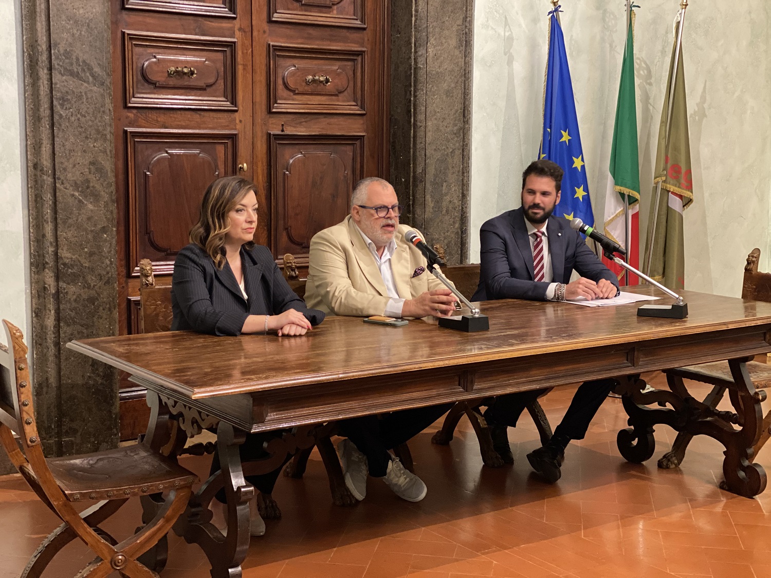 La conferenza stampa di presentazione con, da sinistra, Michela Sciurpa. Michele Fioroni e Daniele Tonti